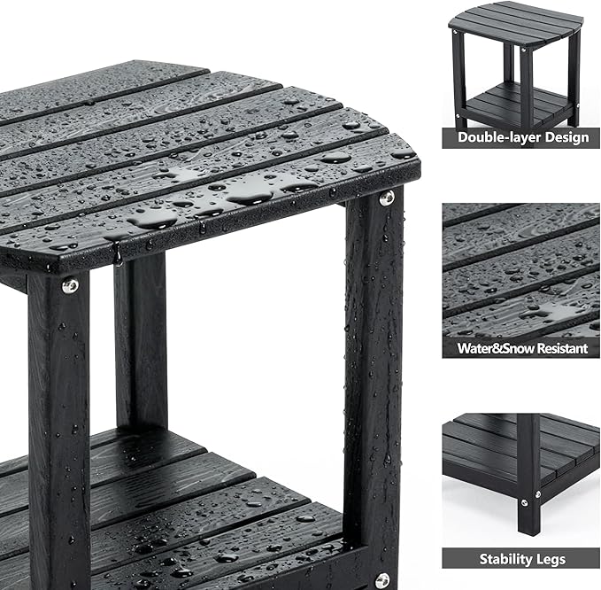 Adirondack Small Outdoor Side Table - Weatherproof HDPE Patio End Table with 2-Tier Storage for Firepit, Balcony, Garden - Photo 3