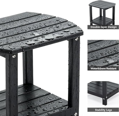 Adirondack Small Outdoor Side Table - Weatherproof HDPE Patio End Table with 2-Tier Storage for Firepit, Balcony, Garden, Poolside or Bathroom (Dark Black, Set of 4)