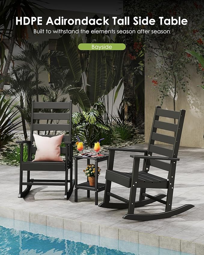 GREENVINES Tall-Outdoor-Side-Table Set of 2 | 23.5" | HDPE Plastic | Patio Adirondack End Tables | All Weather | 2-Tier - Photo 4