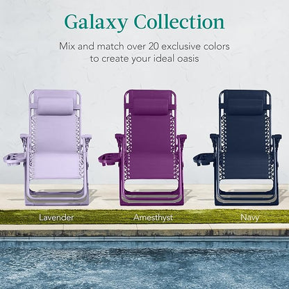 Best Choice Products Adjustable Zero Gravity Chair, Monochromatic Color Folding Patio Recliner w/Side Tray, Headrest - Amethyst