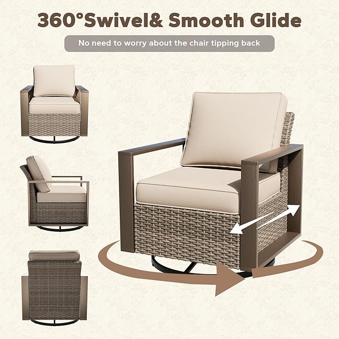 6 Pieces Metal Wicker Patio Furniture Set - 75" Sofa, Two Swivel Chairs and Two Ottomans - Photo 4