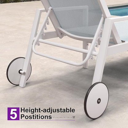 PURPLE LEAF Lounge Chair Outdoor Set 2 Pieces White Aluminum Chaise Lounge with Armrest and Wheels for Pool Deck Patio, Mixed Color