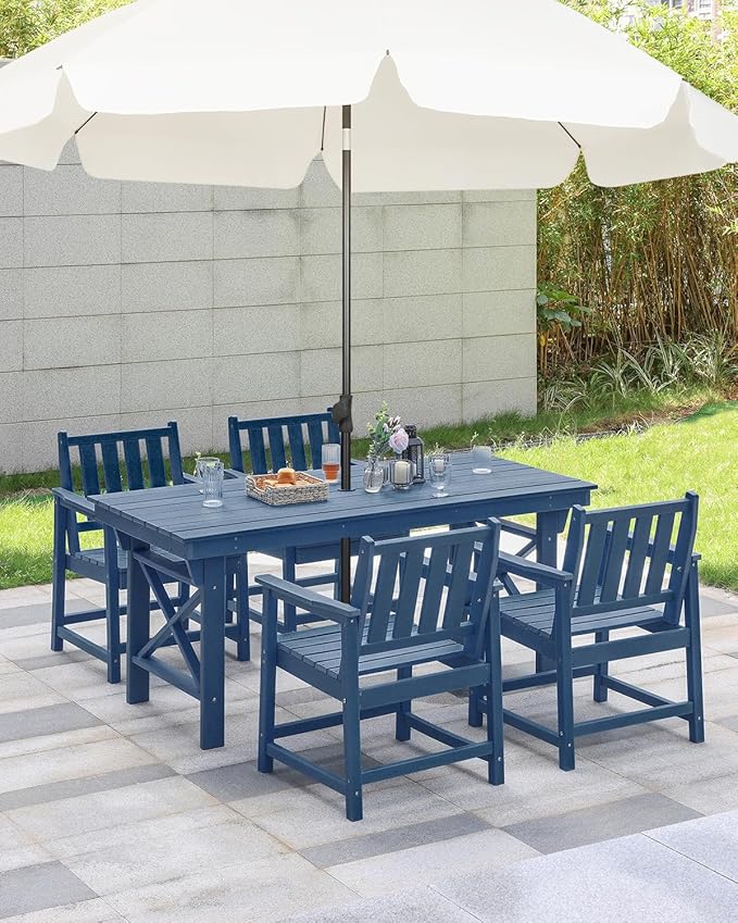 HDPE Outdoor Dining Set of 6, Patio Dining Table Set with 4 Chairs and 1 Bench - Photo 4