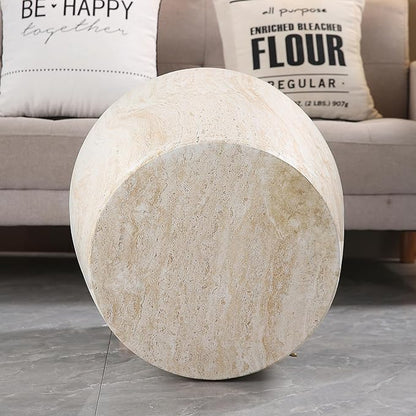 Outdoor Side Table Round Concrete End Table Faux Stone Side Tables Travertine Small Coffee Tables for Indoor Outdoor, Garden Stool Plant Stand for Porch Backyard Patio Faux Marble-Barrel