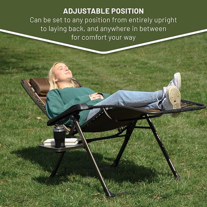TIMBER RIDGE Aluminum Zero Gravity Chairs, Folding Recliner Chair Padded with Cup Holder and Headrest, Adjustable Lounge Reclining Chair for Outdoor Camping Lawn Patio Indoor, Supports 350lbs, Brown