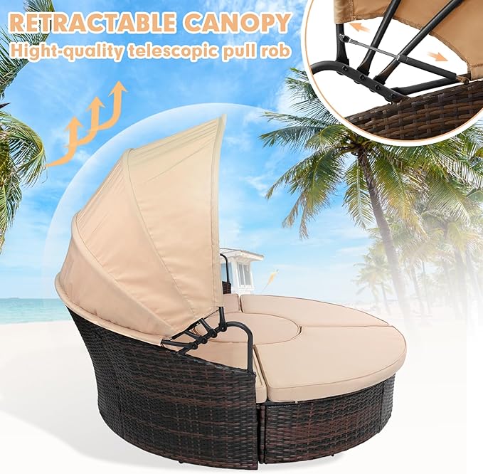 SUNCROWN Outdoor Patio Round Daybed with Retractable Canopy - Photo 7