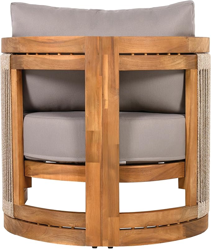 Merax Acacia Wood Outdoor Club Chair, Woven Rope Accents Design, Wooden Patio Accent Chair - Photo 10