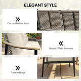 Outsunny Outdoor Patio Couch, 3 Seater Outdoor Sofa with Wood-Effect Armrests and Wicker Backrest, Outdoor Patio - Photo 4