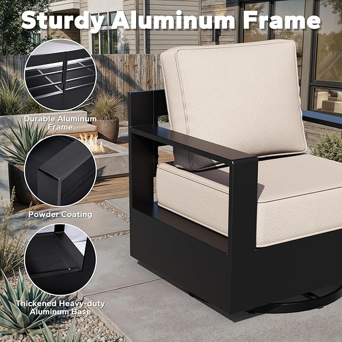 Outdoor Aluminum Furniture Set, 6-Piece Patio Conversation Set, 2 Swivel Chairs, 2 Chairs, 1 Sofa and 1 Table - Photo 4