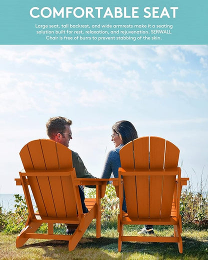 SERWALL Folding Adirondack Chair Set of 8, Weather Resistant Patio Chair with Cup Holder for Patio Garden Outdoors Fire Pit- Apricot