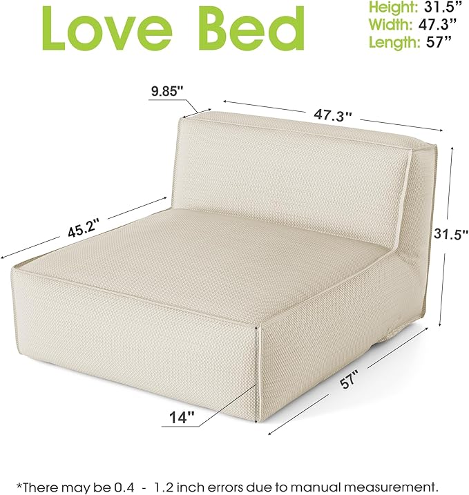 Dineli Outdoor Bean Bed Loveseat Large Bean Bag Chair for Adults Outdoor Sofa Couch Outside Chaise Lounge Chair Foam - Photo 2