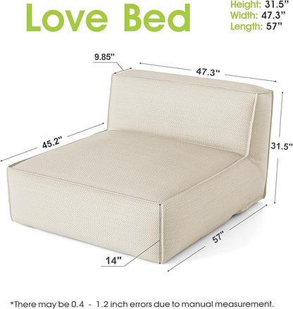 Outdoor 2 Person Bean Bag, Patio Chaise Lounge Chair Love Bed, Water-Resistant Sunbed for Garden, Pool & Beach, Reclining Daybed, Light Beige