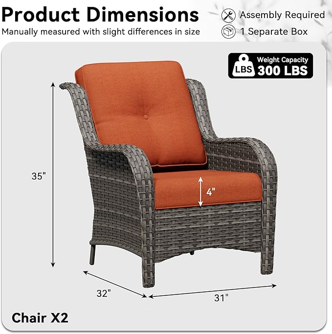 Patio Chairs Set of 2, Outdoor Wicker Patio Furniture Set with Thickened Olefin Cushions, High Back and Deep Seating - Photo 2