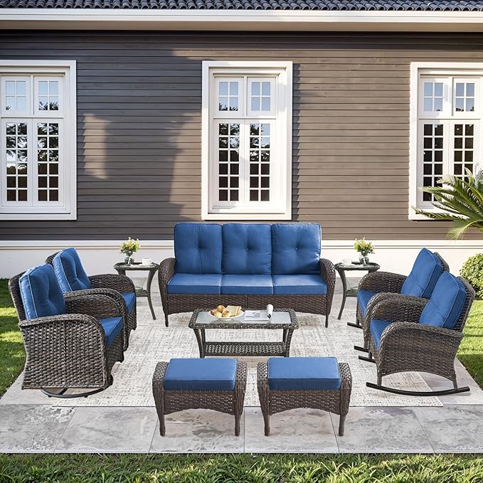 10-Piece Furniture Set-Patio Rocking Chairs Set of 4 Outdoor Rattan Sofa Sets with Coffee Table Outdoor Patio Furniture - Photo 1