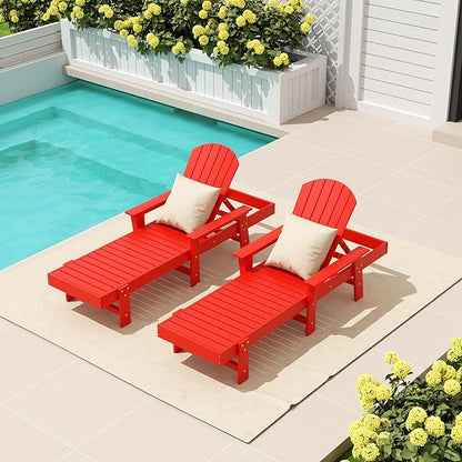 WestinTrends Dylan HDPE Outdoor Patio Poly Adirondack Reclining Chaise Lounge with Arms (Set of 2), Red