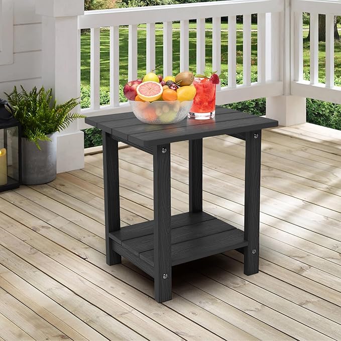 Outdoor Side Table, Weather Resistant Double Small Adirondack Side Table, Outdoor Indoor End Table for Chair - Photo 2