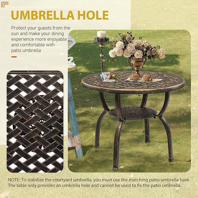 Outvita Patio Side Table, 23.6in Outdoor Round Cast Aluminum Bistro Table and Antique Design for Backyard Porch Pool - Photo 4