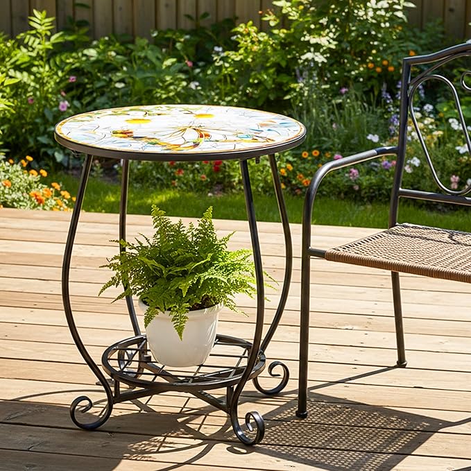 Outdoor Patio Side Table - 14" Metal Small Round Coffee Tables - Photo 6