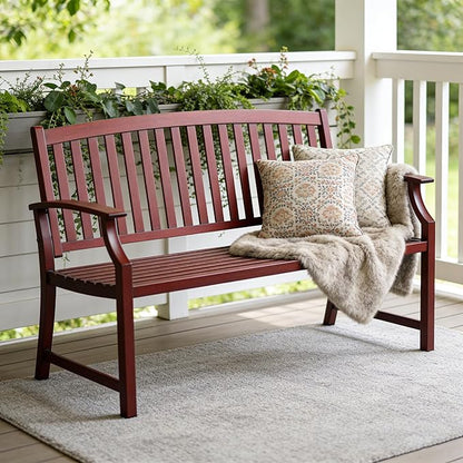 Grand patio 52" Farmhouse Outdoor Bench, Garden Benches with Anti-Rust Aluminum Powder Coated Frame, Faux Wood Grain Finish Frame Patio Bench for Front Porch, Red