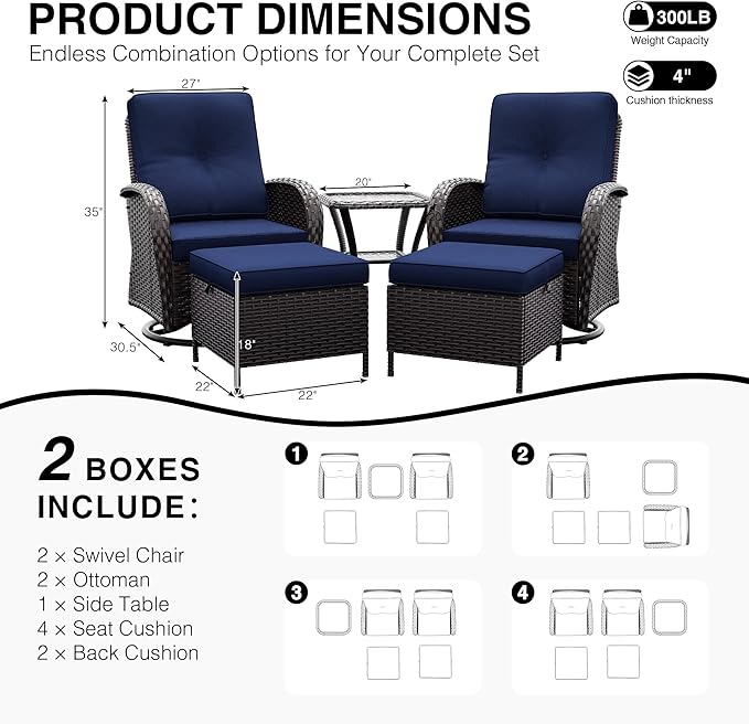 Joyside Wicker Patio Furniture Set, 5 Piece Outdoor Furniture Set with Thickened Cushions, High Back, Deep Seating - Photo 2