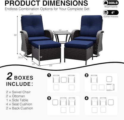Joyside Wicker Patio Furniture Set, 5 Piece Outdoor Furniture Set with Thickened Cushions, High Back, Deep Seating, Wide Armrest, Outdoor Swivel Rocker Chairs for Porch, Deck
