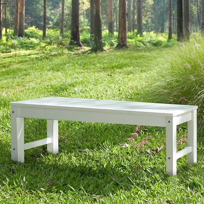 Psilvam Outdoor Bench, Two Person Poly Lumber Porch Bench, Weatherproof Garden Bench That Never Rot and Fade, All-Weather Patio Bench Suit for Garden, Porch, and Park (White)