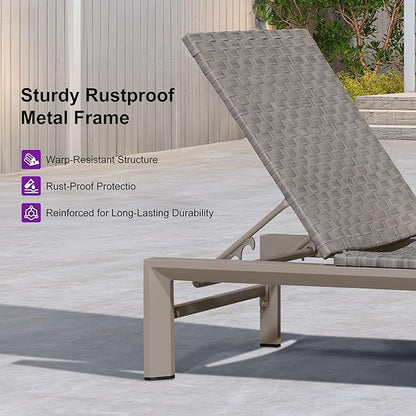 PURPLE LEAF Patio Chaise Lounge Rattan Chair Outdoor Pool Adjustable Recliner Wicker Lounger for Outside Woven Furniture Tanning Poolside Lounger Slate Gray