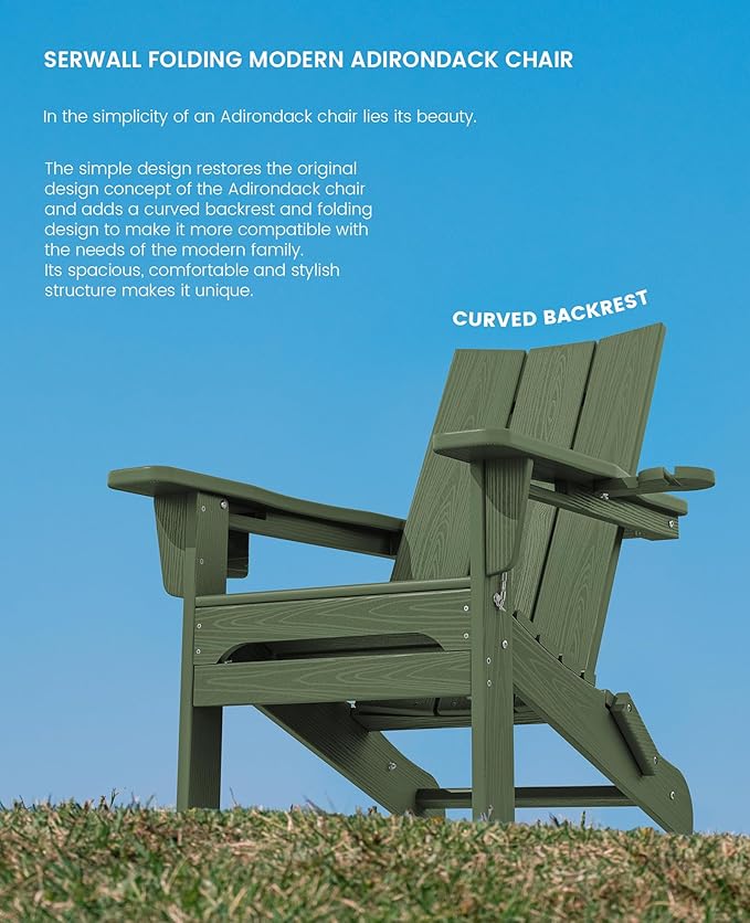 SERWALL Modern Adirondack Chair, Folding Adirondack Chair with Dual Cup Holders - Photo 7