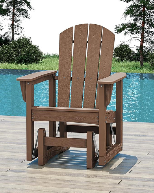 SERWALL Outdoor Glider Chair Set of 2, HDPE Wood-Like Patio Glider Rocker All-Weather Porch Glider for Outside, Brown