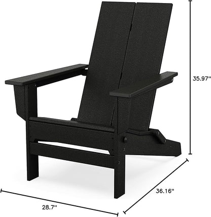 Polywood Contemporary Modern Folding Adirondack Chair in Black