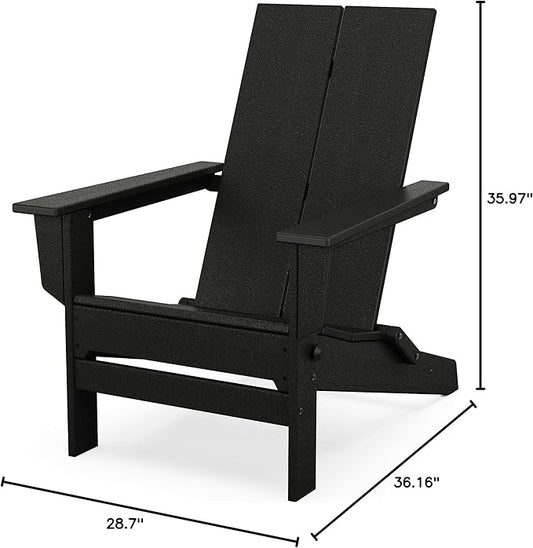 Polywood Contemporary Modern Folding Adirondack Chair in Black