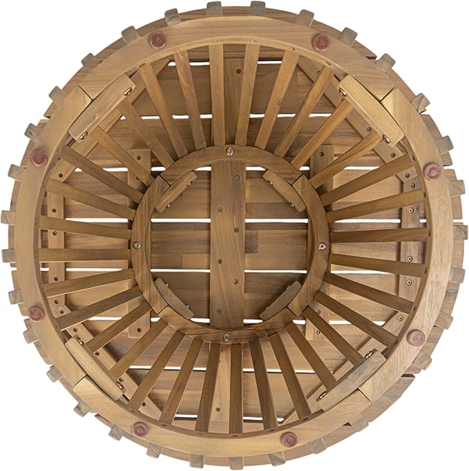 Merax Patio Outdoor Acacia Wood Round Coffee Table for Backyard, Lawn, Balcony Light Teak - Photo 5