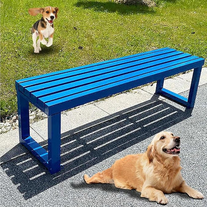 Pure Wrought Iron Metal Garden Bench with Reserved Fixing Holes, Backless Outdoor Bench, 2-3 Person Seat, for Hospital/School/Plaza(Blue,120cm)