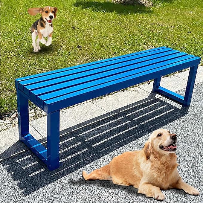 Pure Wrought Iron Metal Garden Bench with Reserved Fixing Holes, Backless Outdoor Bench, 2-3 Person Seat, for Hospital/School/Plaza(Blue,100cm)