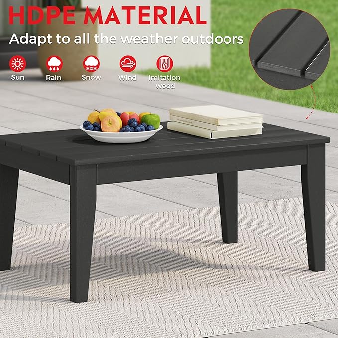 Costaelm Adirondack Outdoor Coffee Table, HDPE Drink Table Weather Resistant, Patio Porch Accent Balcony Table Outdoor End Table for Pool, Seaside, Backyard, Backyard, Gray