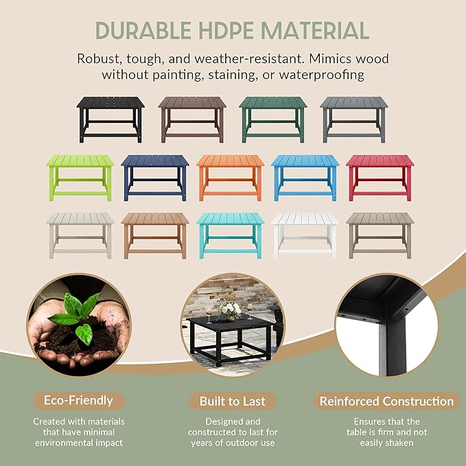 WestinTrends Malibu Low Outdoor HDPE Square Patio Coffee Table, Black