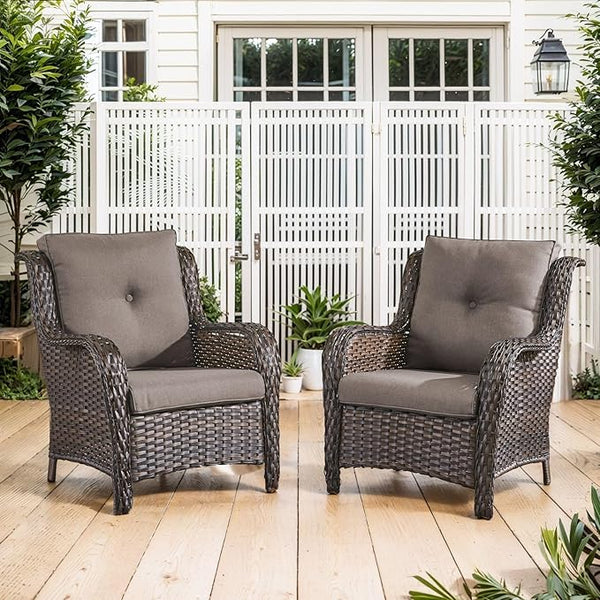 Belord High Back Patio Chairs Set of 2 - Brown Wicker Chairs Outdoor Seating - Photo 1