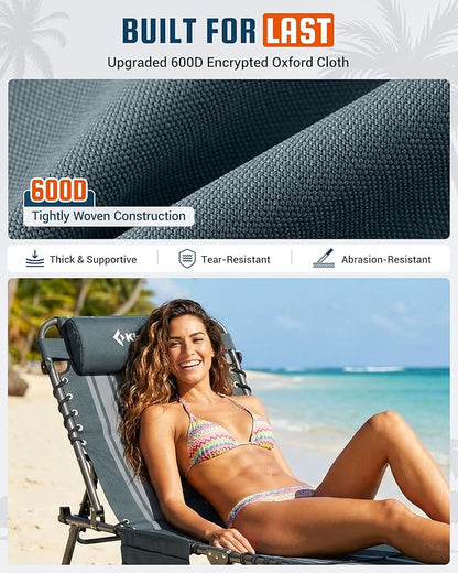 KingCamp Lounge Chair with face Hole, 400LBS Tanning Chairs for Outside, Adjustable 5-Position Beach Lounge Chairs Folding Sun Tanning Chair for Outside Beach Patio Sun Bathing Pool Backyard
