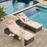 Outdoor Lounge Chairs, Pool Lounge Chairs Set of 2, Outdoor Chaise Lounge with Adjustable Backrest & Cup Holder - Photo 1