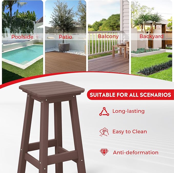 Costaelm 29" Height Outdoor Bar Stools, All-Weather Bar Stools, Adirondack Poly Patio Square Bar Stool for Patio, Deck - Photo 5