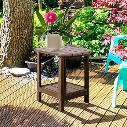 Adirondack Outdoor Side Table - 16.5" Square 2-Tier Patio Table with Weatherproof HDPE Material | All-Weather, Low Maintenance Furniture for Poolside, Porch, Deck