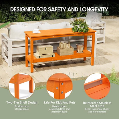 WestinTrends Malibu 55" Outdoor Patio HDPE Adirondack 2-Tier Shelf Console Table, Orange