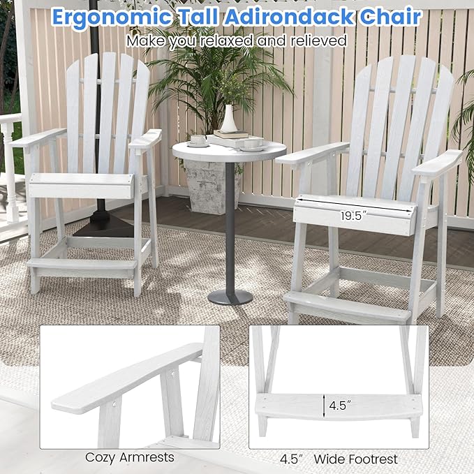 Giantex Tall Adirondack Chair Set of 4, HDPE Outdoor Bar Stools with Armrests, 4.5” Wide Footrest, Patio Adirondack Barstools, All-Weather Balcony Chairs for Poolside, Garden, Backyard (White)