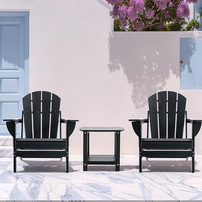 4 Chairs & 2 Tables Folding Adirondack Chair Set with Table – HDPE Weatherproof Outdoor Patio Chairs with Reclining - Photo 2