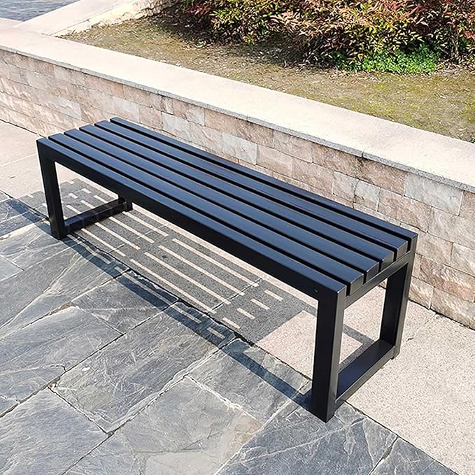Porch Bench for Outdoor Metal Garden Benches 39in 47in 59in Patio Bench Seating 2-4 Seat for Indoor/Outdoor Entryway Parkbench Black/White(Black,59x16x18in)