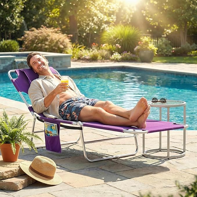 Outsunny Chaise Lounge Chair Outdoor with Face Arm Hole, 5-Position Reclining Face Down Tanning Chair with Carry Strap - Photo 8