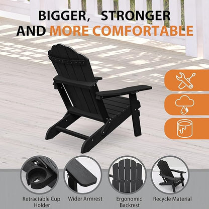 Clihome Outdoor Adirondack Chair Folding Lounge Chairs for Outside Patio Chairs Lawn Chair Plastic Adirondack Chairs for Yard, Garden