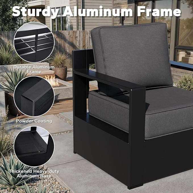 Outdoor Aluminum Furniture Set, 6-Piece Patio Conversation Set, 4 Chairs 1 Sofa and 1 Table, All-Weather Metal Frame - Photo 3