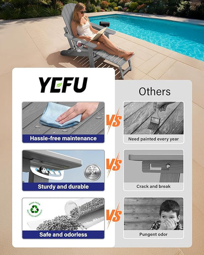 YEFU Adjustable Adirondack Chair with Retractable Ottoman Set of 6,Folding Adirondack Chair with 2 Cup-Holders, Outdoor Chairs with Footrest,Weather Resistant Fire Pit Chairs,for Patio Lawn(Grey)