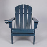 HDPE Folding Adirondack Chair with Cup Holder Outside, Composite Outdoor Chairs with Wood Texture, Blue - Photo 6